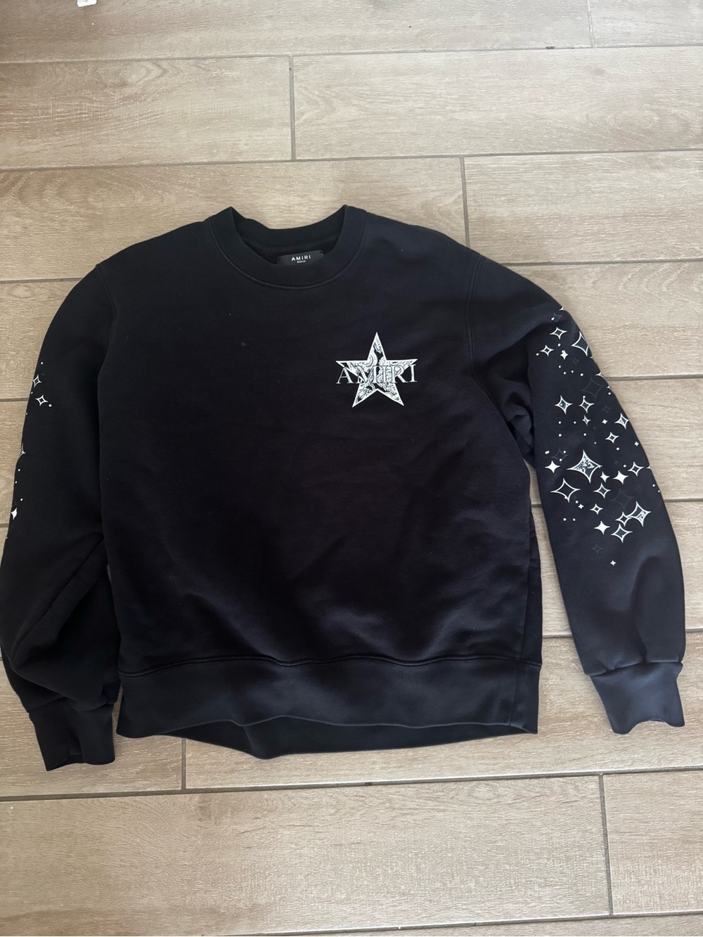 AMIRI Black Crewneck Sweater with White Star Motif